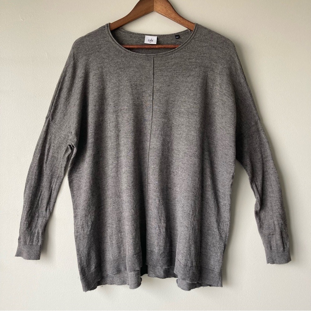 Cabi Gray Oversized Crew Neck Knit Sweater Vertical Seam XS